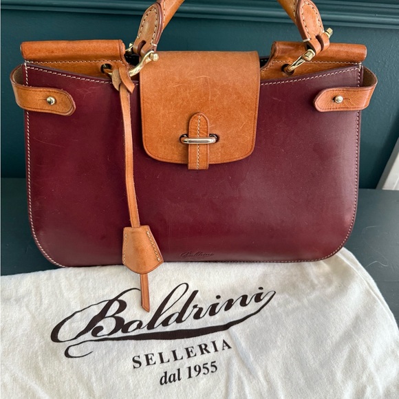 BOLDRINI SELLERIA Women's Burgundy and Tan Leather Bag ITALY!
